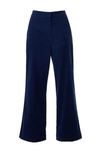 Louche Women's Blue Tilde Lightweight Baby Cord Wide Leg Trousers - Navy