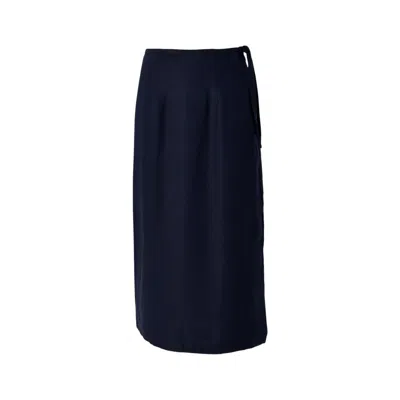 Louche Women's Blue Timo Satin Back Crepe Sustainable Midi Skirt - Navy