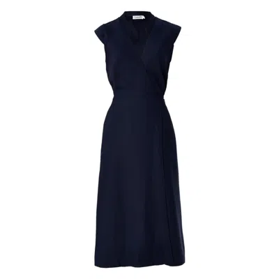 Louche Women's Blue Urbain Satin Back Crepe Wrap Midi Dress - Navy