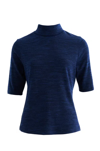 Louche Women's Blue Vista Sustainable Marl Short Sleeve Polo Neck Top - Navy In Black