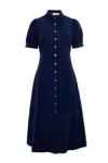 Louche Women's Blue Wanda Lightweight Baby Cord Puff Sleeve Midi Dress - Navy In Blue
