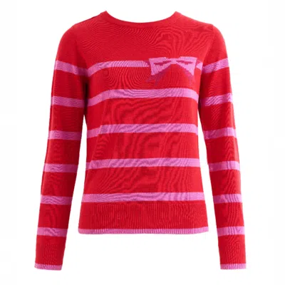 Louche Women's Bly Bow Intarsia Striped Jumper – Red