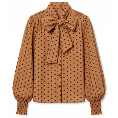 Louche Women's Brown Aditi Spot Tie Neck Blouse - Toffee