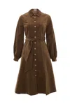 LOUCHE WOMEN'S BROWN REBECKA BABY CORD MIDI SHIRT DRESS - MOLE