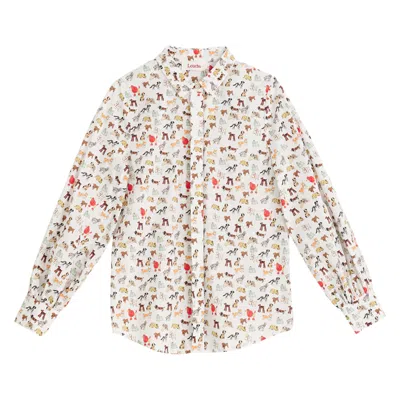 Louche Women's Byron Dogs Day Long Sleeve Shirt  - Multicolour In White