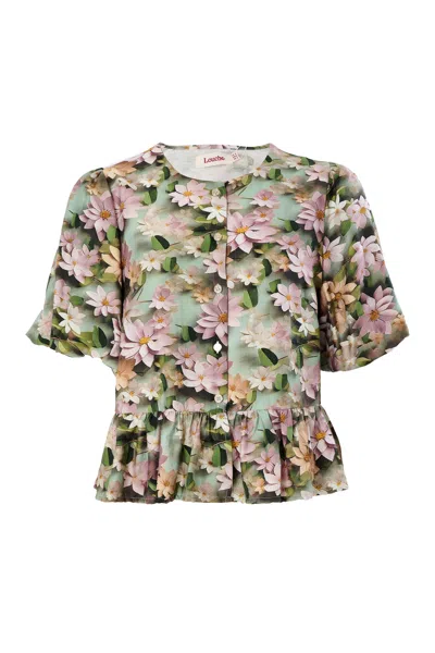 Louche Women's Camile 3d Daisy Print Peplum Blouse - Green