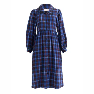 Louche Women's Catlin Winter Check Button Through Midi Dress – Blue
