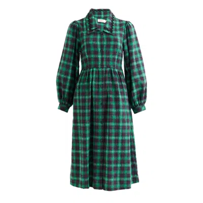 Louche Women's Catlin Winter Check Button Through Midi Dress – Green