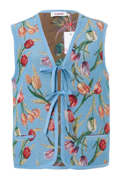 Louche Women's Claude Tulip Jacquard Tie Front Waistcoat - Blue