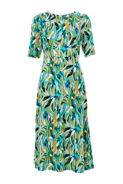 Louche Women's Corrine Brushstroke Print Short Sleeve Midi Dress - Green