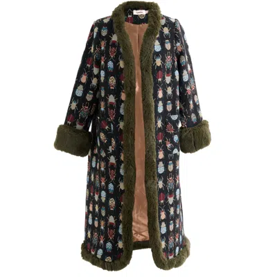 Louche Women's Delphia Beetlejuice Jacquard Fur Trim Coat In Green