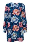 Louche Women's Didee Peonies Long Sleeve A-line Mini Dress - Navy In Blue