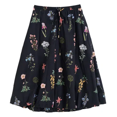 Louche Women's Dixie Flower Press Print Balloon Hem Midi Skirt - Multi In Blue