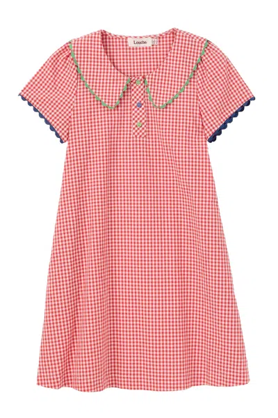 Louche Women's Dot Gingham Ric Rac Trim Statement Collar Mini Dress - Red
