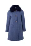 Louche Women's Dryden Herringbone Fur Collared Coat - Blue In Blue