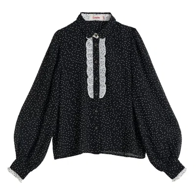 Louche Women's Gisla Raindrop Contrast Frill Long Sleeve Blouse - Black