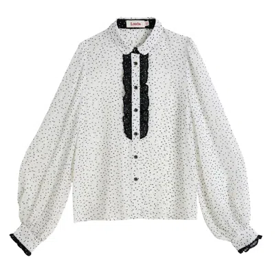Louche Women's Gisla Raindrop Contrast Frill Long Sleeve Blouse - White