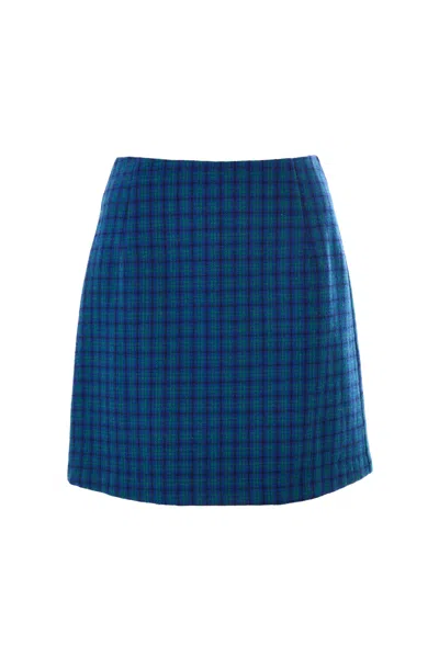 Louche Women's Green / Blue Aubin Wyoming Check A-line Mini Skirt - Blue In Green/blue