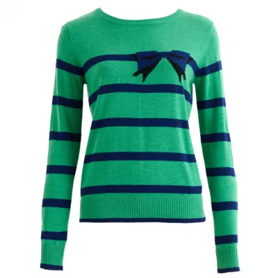 Louche Women's Green Bly Bow Intarsia Striped Jumper – Navy