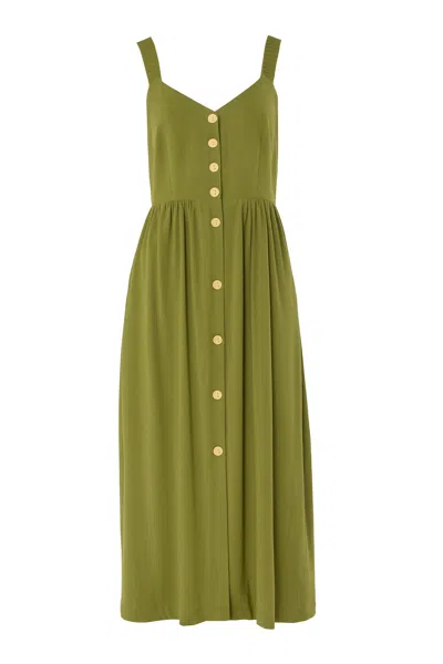 Louche Women's Green Clover Linen Mix Sundress - Avocado