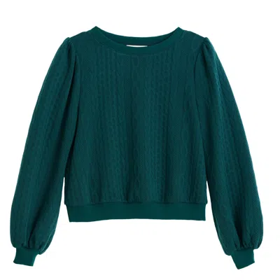 Louche Women's Green Ellie Cable Quilt Puff Sleeve Sweatshirt - Fir