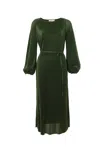 LOUCHE WOMEN'S GREEN MILENE PLEAT LONG SLEEVE MIDI DRESS - SAGE