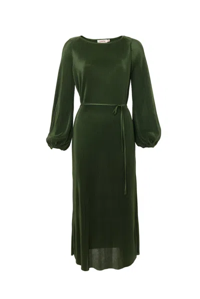 Louche Women's Green Milene Pleat Long Sleeve Midi Dress - Sage