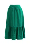 Louche Women's Green Montana Babycord Ric Rac Trim Tiered Midi Skirt - Teal In Green