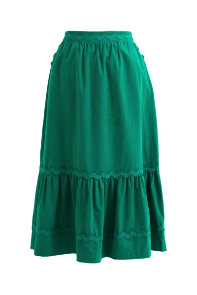 Louche Women's Green Montana Babycord Ric Rac Trim Tiered Midi Skirt - Teal