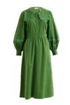 Louche Women's Green Prudence Babycord Big Collar Ric Rac Trim Midi Dress - Olive In Green