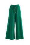 Louche Women's Green River Babycord Ric Rac Trim Wide Leg Trouser - Teal In Green