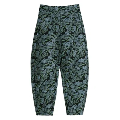 Louche Women's Green Sutton Blossom Jacquard Barrel Trouser In Black