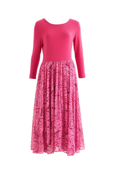 Louche Women's Huxley Rosechild Jersey Top Circle Skirt Midi Dress - Pink In Red