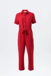 Louche Women's Justin Linen Mix Short Sleeve Jumpsuit - Red