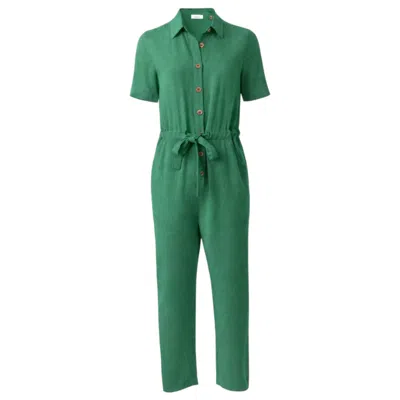 Louche Women's Justin Linen Mix Short Sleeve Jumpsuit - Green
