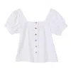 Louche Women's Lea Recycled Cotton Square Neck Short Sleeve Blouse - White