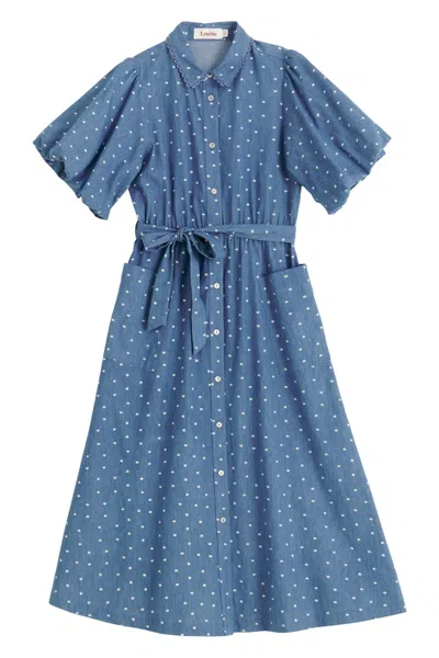 Louche Women's Lola Flower Dot Print Balloon Sleeve Shirtdress - Blue