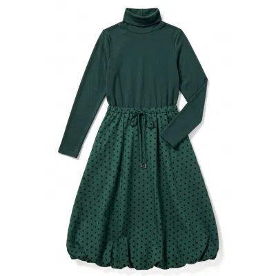Louche Women's Lyra Spot Mixed Fabric Midaxi Bubble Hem Dress - Forest Green