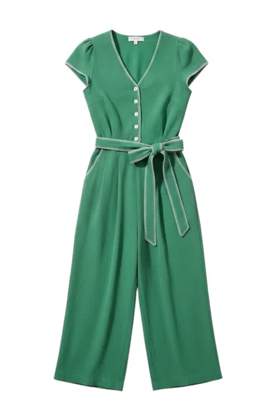 Louche Women's Marleen Blanket Stitch Linen Mix Jumpsuit - Green