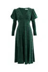Louche Women's Moa Sustainable Marl Puff Sleeve V Neck Midi Dress - Green In Green