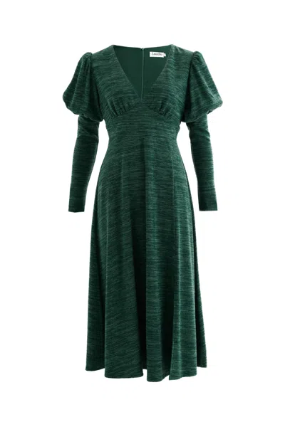 Louche Women's Moa Sustainable Marl Puff Sleeve V Neck Midi Dress - Green