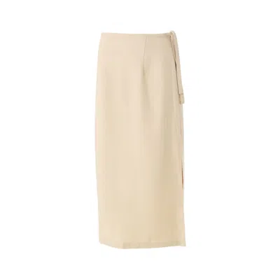 Louche Women's Neutrals Timo Satin Back Crepe Sustainable Midi Skirt - Camel In Beige
