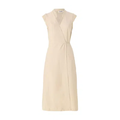 Louche Women's Neutrals Urbain Satin Back Crepe Wrap Midi Dress - Camel In Beige
