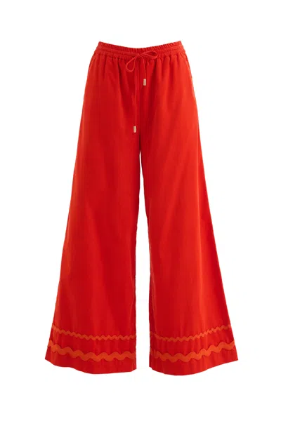 Louche Women's Orange River Babycord Ric Rac Trim Wide Leg Trouser - Red