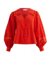 Louche Women's Pallas Babycord Big Collar Ric Rac Trimmed Blouse - Red In Red