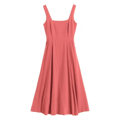 Louche Women's Pink Baya Linen Mix Square Neck Midi Dress - Coral