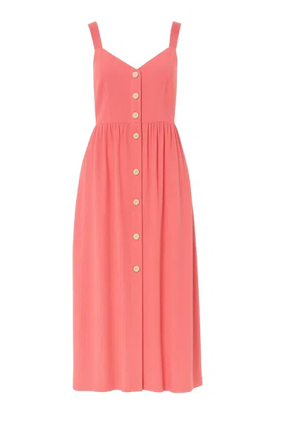 Louche Women's Pink Clover Linen Mix Midi Sundress - Coral
