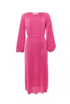 Louche Women's Pink / Purple Milene Pleat Long Sleeve Midi Dress - Pink In Pink/purple