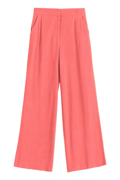 Louche Women's Pink Tilde Linen Mix Straight Leg Trouser - Coral