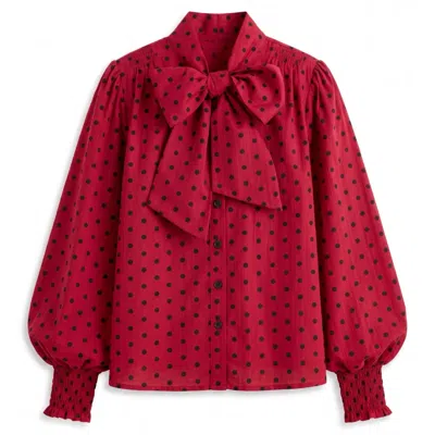 Louche Women's Red Aditi Spot Tie Neck Blouse - Wine